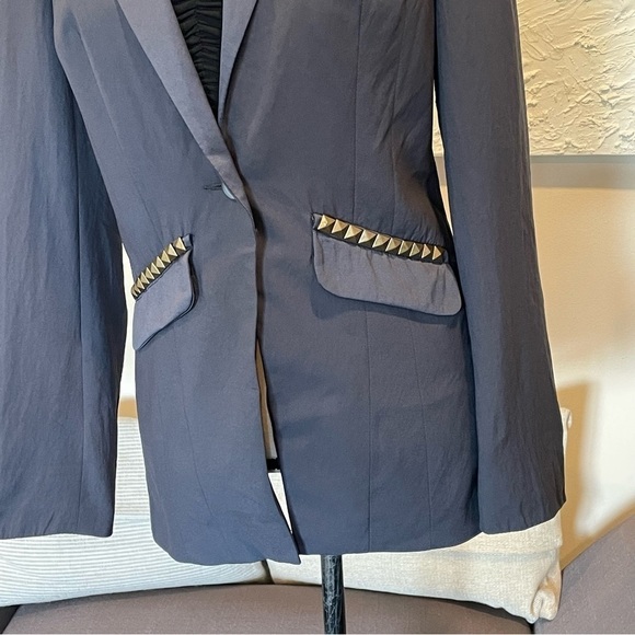 FREE PEOPLE Womens Gray Gold Studded Pocket Blazer Coat Size 4 - Picture 3 of 9